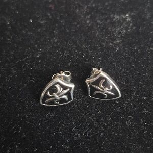 Stainless Steel Fleur De Lis in Shield Stud Earrings Jewelry